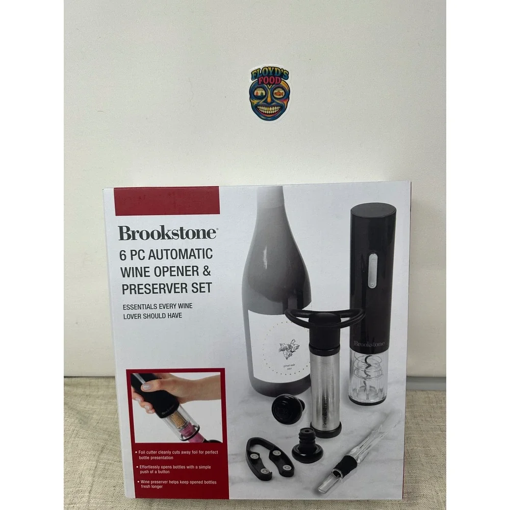 Brookstone 6 Piece Automatic Wine Opener Preserver Cordless Electric Foil Cutter